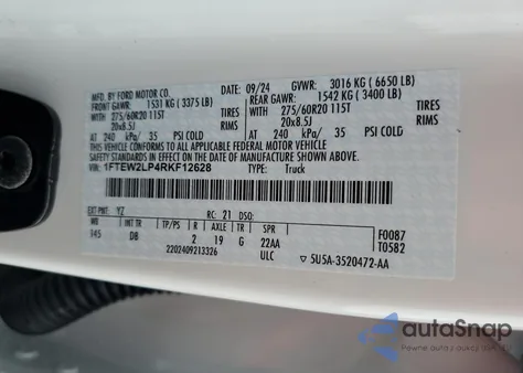 2024 Ford F150 Stx из США, поврежденный, VIN 1FTEW2LP4RKF12628